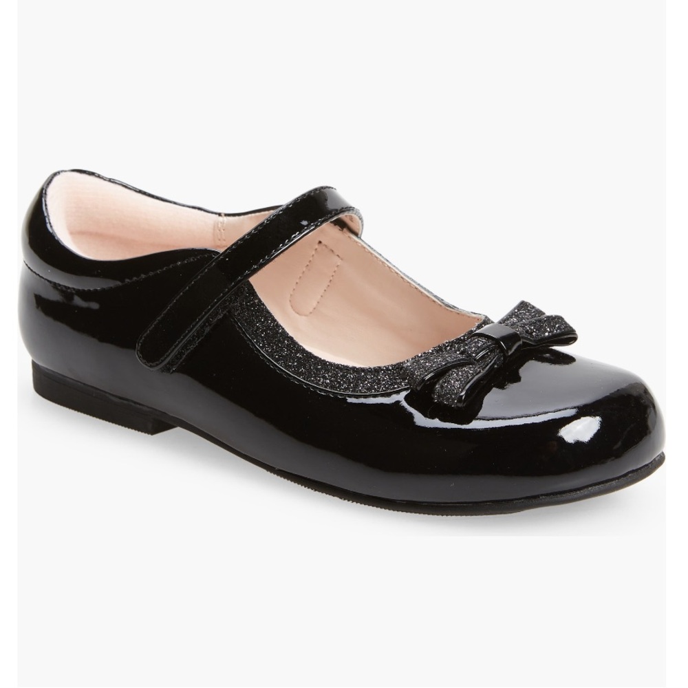Nina Mallory Glitter Bow black patent Mary Jane toddler size 7